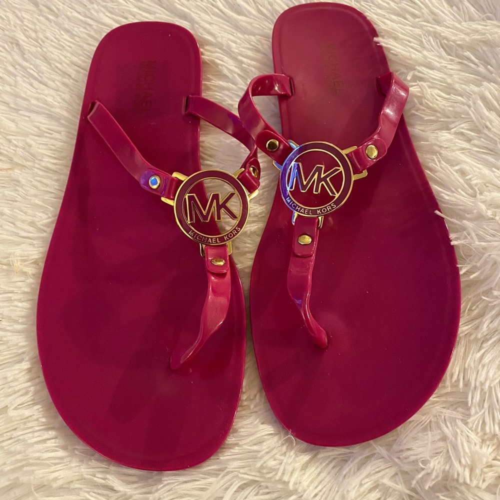 Michael Kors jelly flip flops fuchsia size 10